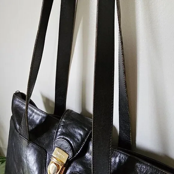 VINTAGE OROTON LARGE BLACK GENUINE COWHIDE SHOULDER BAG